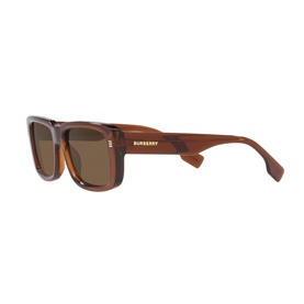 Burberry Rectangle Sunglasses BE4376U in brown acetate with full rim frame, gold logo detail, and dark brown lenses, angled view
