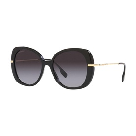 Burberry Square Sunglasses BE4374 in black acetate, full rim oversized frame with gold temple detail and gradient grey lenses