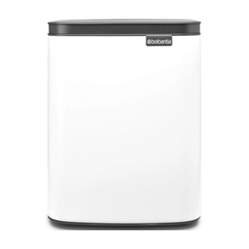 Brabantia Bo Waste Bin 7L in white with dark grey soft-close lid, rectangular design with transport grip and non-slip base