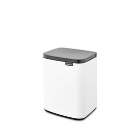 Brabantia Bo Waste Bin 7L in white with grey soft-close lid, compact rectangular design for floor or wall mounting