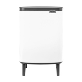Brabantia Bo Waste Bin Hi 12L in white with dark grey flip lid and small feet, front-facing product shot