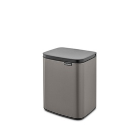 Brabantia Bo Waste Bin 7L in Platinum, compact square design with soft-close lid and transport grip, silver-tone finish
