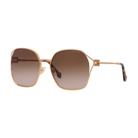Miu Miu Irregular Sunglasses MU 52WS in gold metal full rim frame with brown gradient lenses and tortoiseshell temples