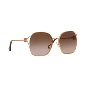 Miu Miu Irregular Sunglasses MU 52WS in gold metal full rim frame with brown gradient lenses and tortoiseshell temples