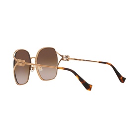 Miu Miu Irregular Sunglasses MU 52WS in gold metal frame with brown gradient lenses and tortoiseshell temples, three-quarter view