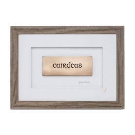 Wild Goose Cairdeas Picture, bronze cast plaque with warm grey wooden frame, white mount, landscape orientation