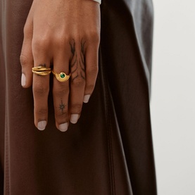 Zenyu 18kt Gold-Plated Ridge Fan Gemstone Ring