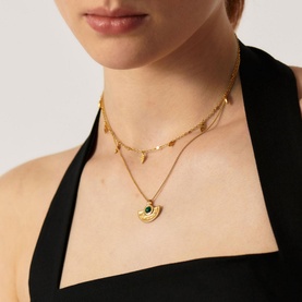Zenyu 18kt Gold-Plated Gemstone Fan Pendant Necklace