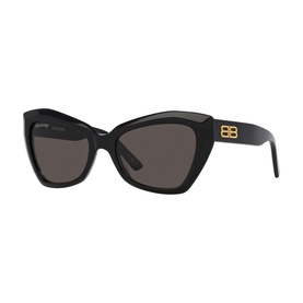 Balenciaga Butterfly Sunglasses in black acetate with gold BB logo detail on temple and dark grey lenses