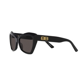 Balenciaga Butterfly Sunglasses in black acetate with oversized cat-eye frame and gold BB logo hardware on temples