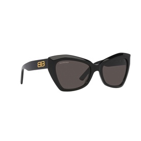 Balenciaga Butterfly Sunglasses in black acetate with gold BB logo hardware and dark grey lenses, angular cat-eye silhouette