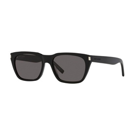Saint Laurent Rectangle Frame Sunglasses SL 598 in black acetate with dark grey lenses and silver-tone temple detail