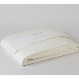 Karla Bree 300 Thread Count Cotton Sateen Fitted Sheet in Ivory, neatly folded with branded label visible