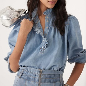Lilac Denim Ruffled Blouse