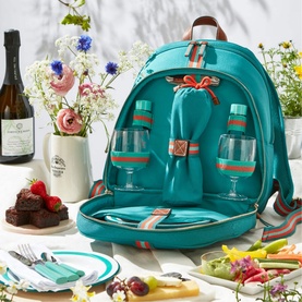 Fortnum&rsquo;s 2 Person Canvas Picnic Backpack, Eau de Nil