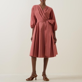 Negozi Puff-Sleeve Midi Wrap Dress