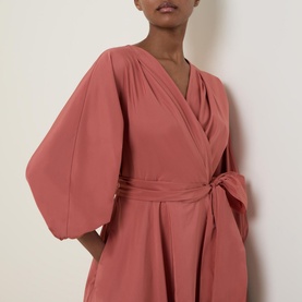 Negozi Puff-Sleeve Midi Wrap Dress