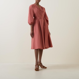 Negozi Puff-Sleeve Midi Wrap Dress
