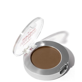 Benefit Goof Proof Brow Powder in open compact showing warm brown pressed powder pan with clear mirrored lid
