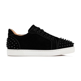 Christian Louboutin Vieira 2 Low-Top Trainers in black veau velours with all-over spike detailing, lace fastening, and red contrast sole