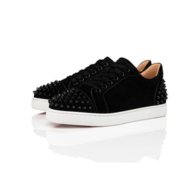 Christian Louboutin Vieira 2 Low-Top Trainers in black veau velours with all-over spike detailing, lace fastening, and signature red contrast sole