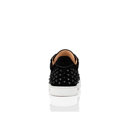 Christian Louboutin Vieira 2 Low-Top Trainers in black suede, rear view showing spike embellishment and white contrast sole