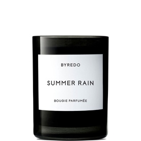 Byredo Summer Rain Candle in black glass jar with white label, bougie parfum&eacute;e fragrance candle