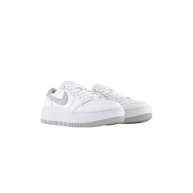 Nike Air Jordan 1 Elevate Low Trainers in white leather, grey Swoosh detail, platform rubber outsole, low top silhouette