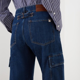 Califfo High-Rise Dark Wash Cargo Jeans