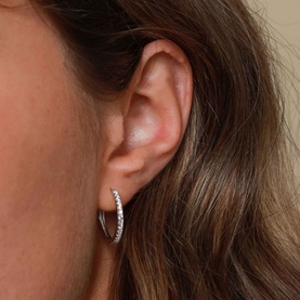 Crystal Hinge Rhodium-Plated Small Hoops