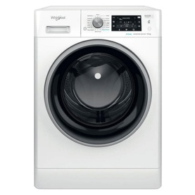 Whirlpool Black Line Freshcare 10Kg 1400 Spin washing machine in white with black door trim and silver control dial