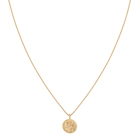 Astrid & Miyu Libra Zodiac Pendant 18k Gold-Plated Necklace in gold with engraved coin pendant and fine chain