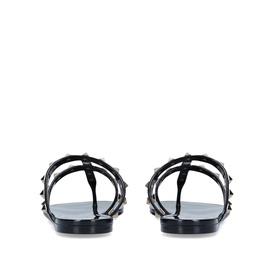 Valentino Rockstud Thong Sandals in black, rear view showing dual straps with signature gold stud detailing and flat sole