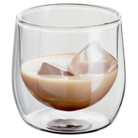 Judge Two Piece Tumbler Glass Set 200ml in clear borosilicate glass, double-wall insulated design shown with iced coffee drink