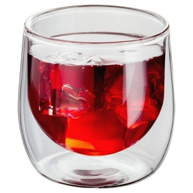 Judge Two Piece Tumbler Glass Set 200ml, clear double-walled borosilicate glass with red liquid, showing insulating air pocket effect