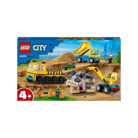 Construction Trucks and Wrecking Ball Crane