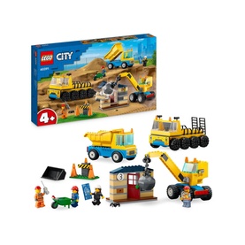 Construction Trucks and Wrecking Ball Crane