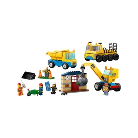 Construction Trucks and Wrecking Ball Crane