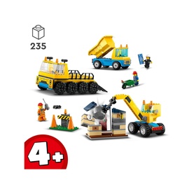 Construction Trucks and Wrecking Ball Crane