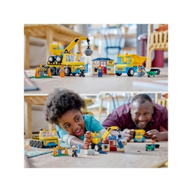 Construction Trucks and Wrecking Ball Crane