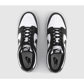 Nike Dunk Low-Top Trainers in white and black leather, lace-up fastening, Swoosh logo detail, rubber track sole, overhead view