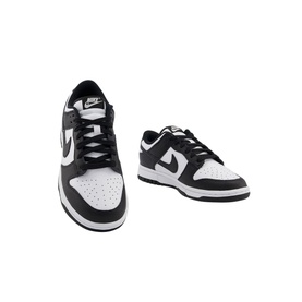 Nike Dunk Low-Top Trainers in white and black, featuring Swoosh logo, perforated detailing, lace-up fastening, and rubber track sole