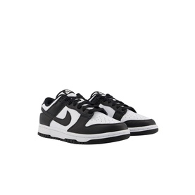 Nike Dunk Low-Top Trainers in white and black colourway, leather upper with Swoosh logo, perforated toe box and rubber track sole
