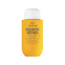 Sol De Janeiro Brazilian 4 Play Moisturising Shower Cream-Gel in yellow bottle with white cap, travel-size format