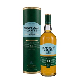 Knappogue 14 Year Old Malt Irish Whiskey bottle with green cylindrical gift box, gold label detailing, 70cl format
