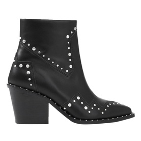 Heeled Leather Studded Ankle Boots