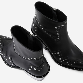 Heeled Leather Studded Ankle Boots