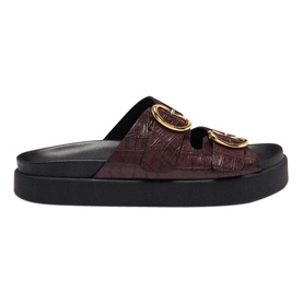 Cayetana Croc-Embossed Flat Sandals