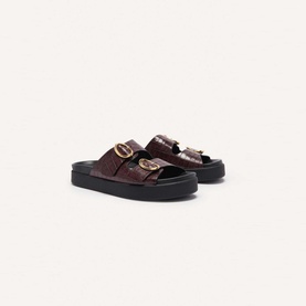 Cayetana Croc-Embossed Flat Sandals