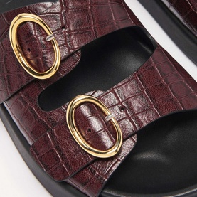 Cayetana Croc-Embossed Flat Sandals